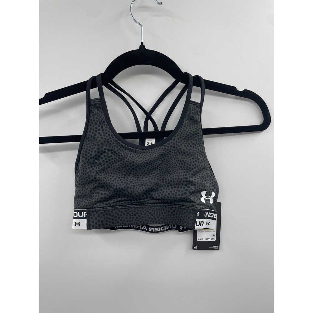 NWT Under Armour DFO HeatGear Printed‎ Bra Girls Medium Black Logo Athleisure